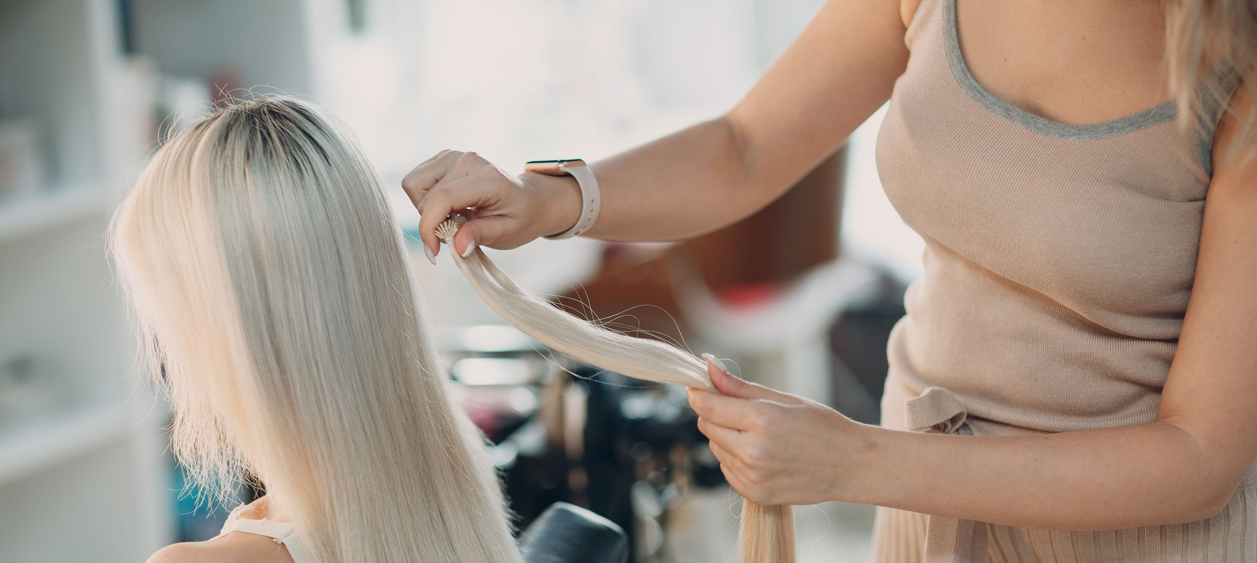 Before and after hair extension transformation at Iron + Ivy Hair Studio, Queenstown