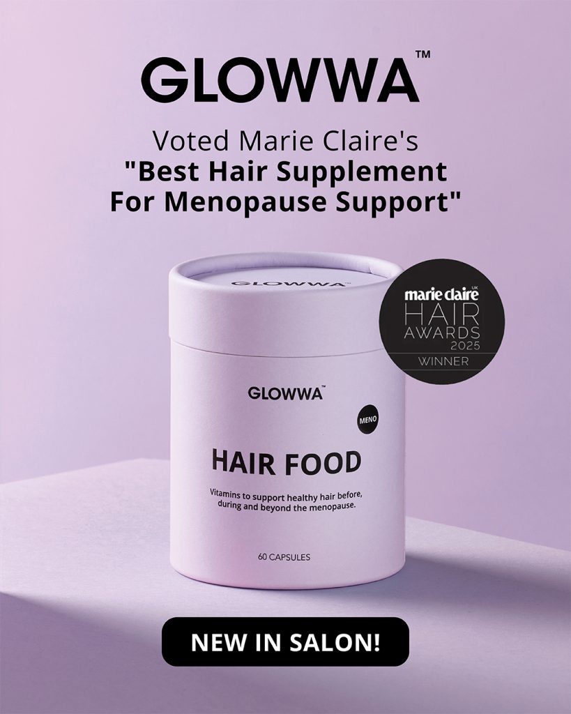 Glowwa Hair Food supplement bottles on display, now in stock at Iron + Ivy Hair Studio Queenstown.