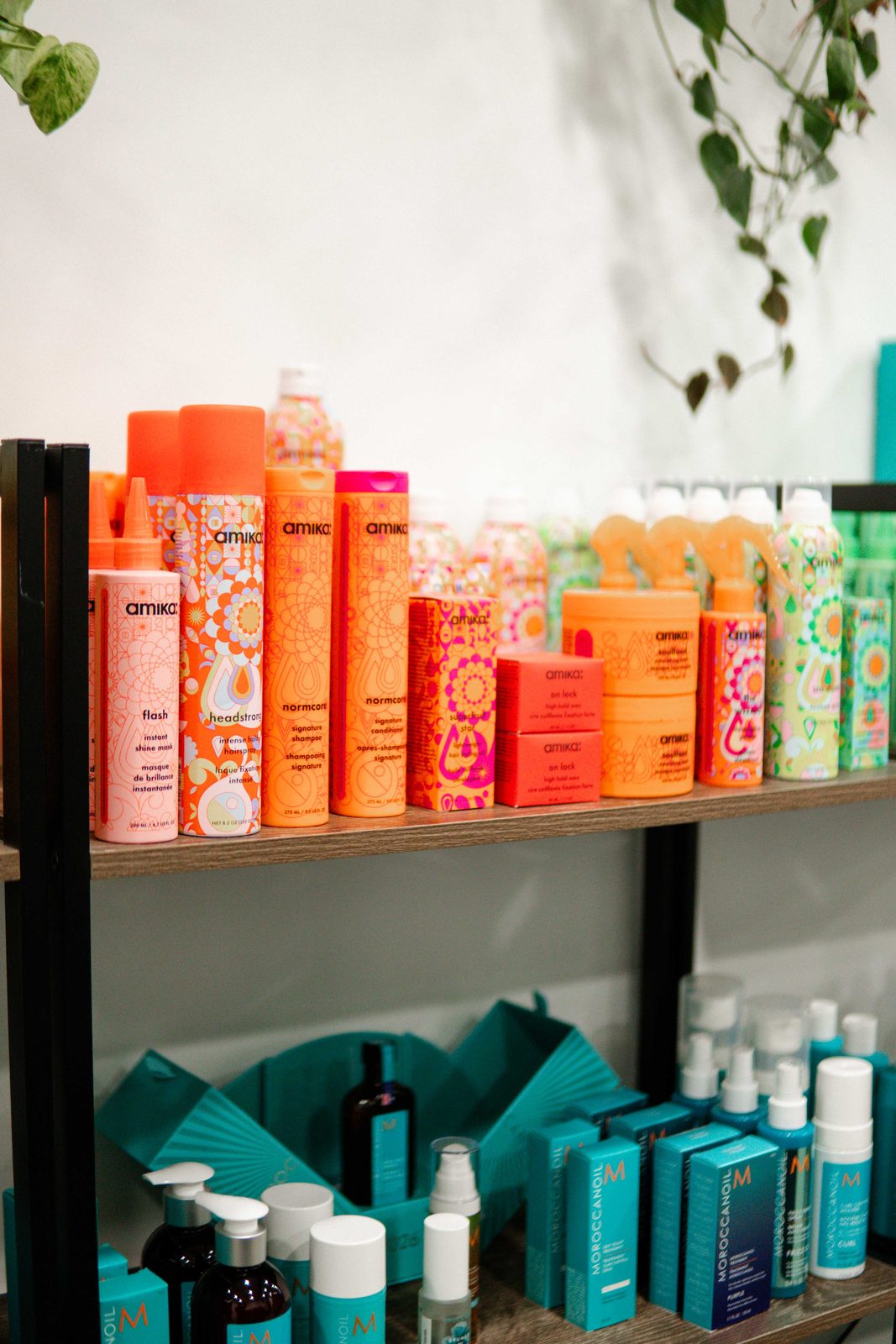 Haircare retail shelf at Iron + Ivy Hair Studio, Queenstown